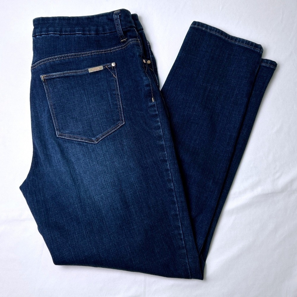 Chico's Women So Slimming Girlfriend Ankle Jeans Size 1/8 Dark Wash Blue Stretch